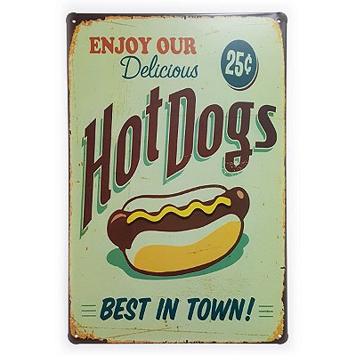 Placa de Metal Hot Dogs - 30 x 20 cm