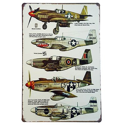 Placa de Metal Decorativa Aviões de Guerra - 30 x 20 cm