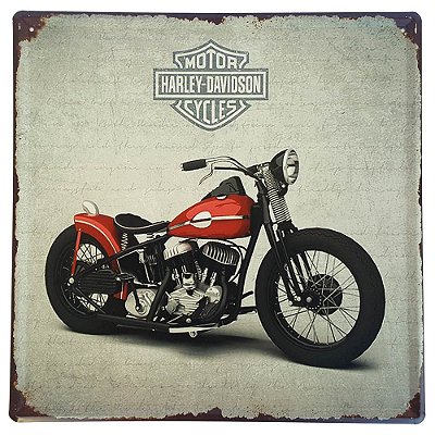 Placa de Metal Decorativa Harley Davidson Red - 30 x 30 cm