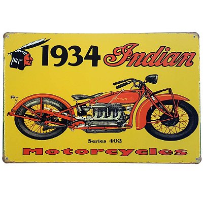 Placa de Metal Decorativa 1934 Indian - 30 x 20 cm