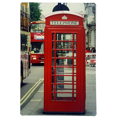 Placa de Metal Decorativa London Telephone - 30 x 20 cm
