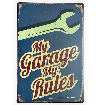 Placa de Metal Decorativa My Garage My Rules