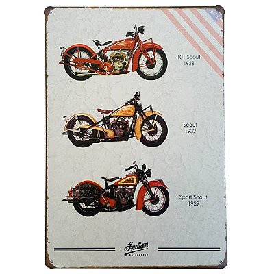 Placa de Metal Decorativa Indian Motorcycle Scout - 30 x 20 cm