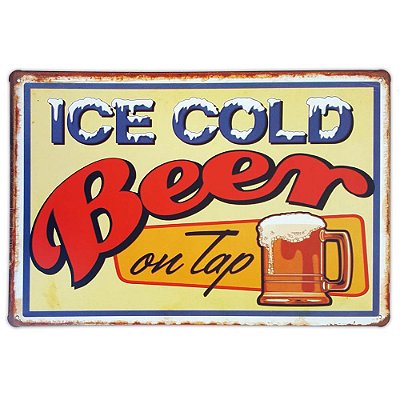 Placa de metal decorativa Retrô Ice Cold Beer on Tap