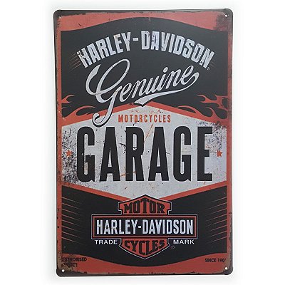 Placa de Metal Harley-Davidson Motorcycles Garage - 30 x 20 cm