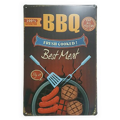 Placa de Metal BBQ Fresh Cooked - 30 x 20 cm