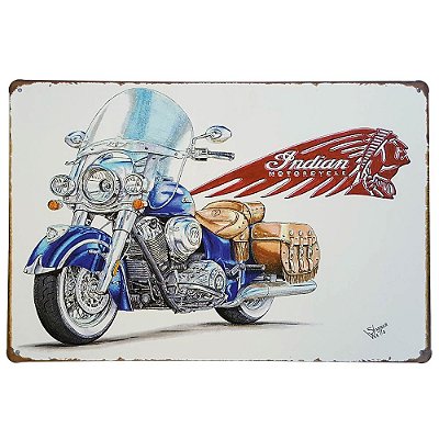 Placa de Metal Decorativa Indian Motorcycle - 30 x 20 cm