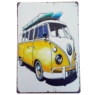 Placa de Metal Decorativa Kombi Surf - 30 x 20 cm