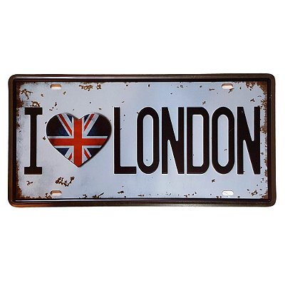 Placa de Metal Decorativa I Love London - 30,5 x 15,5 cm