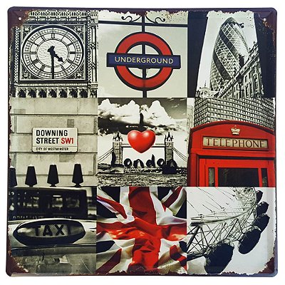 Placa de Metal Decorativa I Love London - 30 x 30 cm