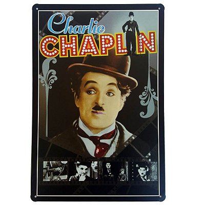 Placa de Metal Decorativa Charlie Chaplin Color - 30 x 20 cm