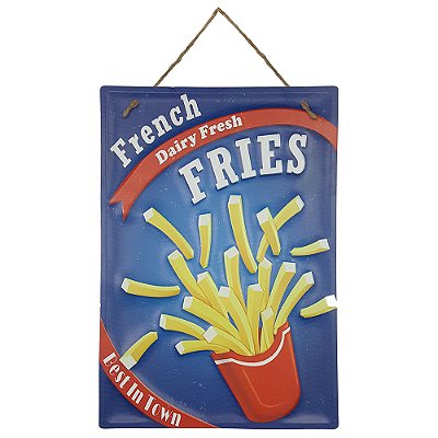 Placa de Metal Alto Relevo French Fries Fritas