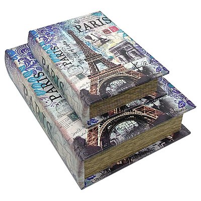 Kit Caixa Livro Decorativa France Paris Eiffel Tower - 2 peças