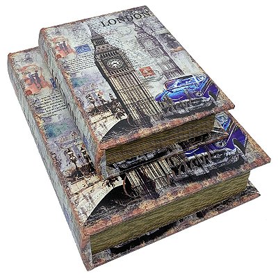 Kit Caixa Livro Decorativa London - 2 peças