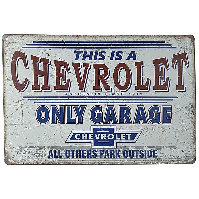 Placa de Metal Chevrolet Only Garage - 30 x 20 cm