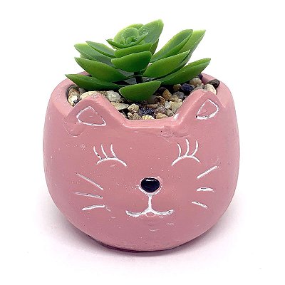 Vasinho Decorativo Gatinho planta suculenta artificial - rosa