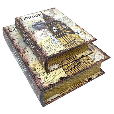 Kit Caixa Livro Decorativa London Big Ben Londres - 2 peças