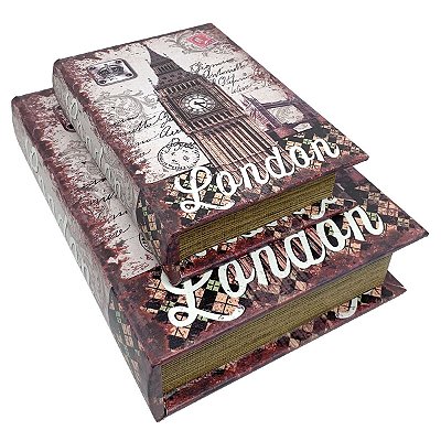 Kit Caixa Livro Decorativa London Londres Big Ben - 2 peças