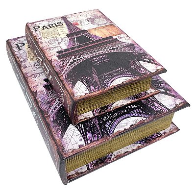 Kit Caixa Livro Decorativa Paris Torre Eiffel - 2 peças