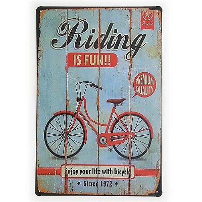 Placa de Metal Decorativa Riding is Fun