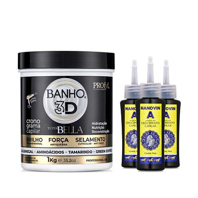 Banho de Creme Banho 3D Kg + 03 Tônico de Crescimento Capilar 30 ml