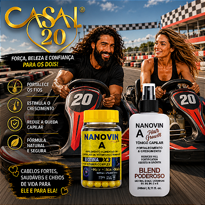 🌿 Nanovin A 240 ml + Vitamina Cabelo 60 cápsulas – Ação interna e externa para fios fortes e longos