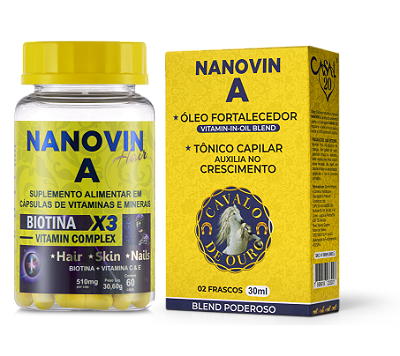 Vitamina para Cabelo Nanovin A 60 unid + Tônico Poderoso e Óleo Fortalecedor Casal 20