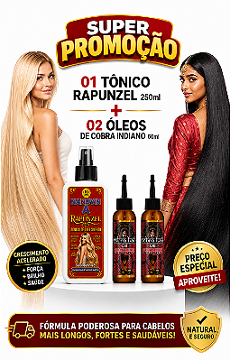 Tônico Poderoso Rapunzel 250 ml + 02 Óleos de Cobra Indiano 60 ml