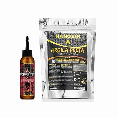 ARGILA PRETA COM COLÁGENO 500G - ÓLEO DE COBRA 60 ML - DETOX CAPILAR MORENAS