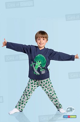 Pijama Cara de Criança Manga Longa Brócolis