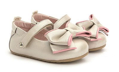 Sapatilha Gambo Baby Laço Glitter Creme Flamingo