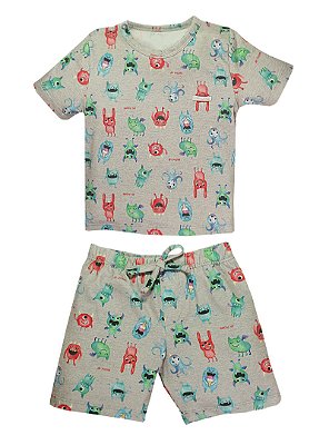 Pijama Curto Grow Up Monstro Cinza
