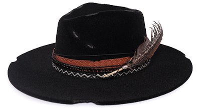 Chapéu Fedora Veludo Preto Aba Grande High Custom XIV