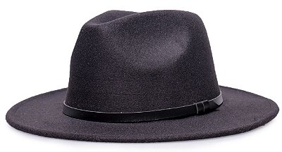 Chapéu Preto Fedora Aba Reta 7Cm Couro Duo Preto