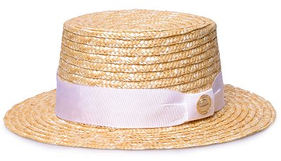 Chapéu Palha Dourada Aba Curta 5cm Faixa Branca - Coleção Gorgurão