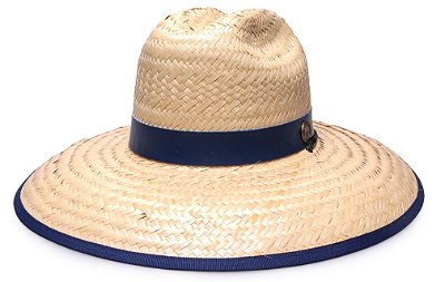 Chapéu de Palha Surf Aba Grande 12cm Faixa Azul Marinho - Coleção Couro