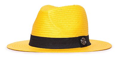 Chapéu Panamá Palha Shantung Amarelo Aba Média 7cm Faixa Preta - Coleção Clássico