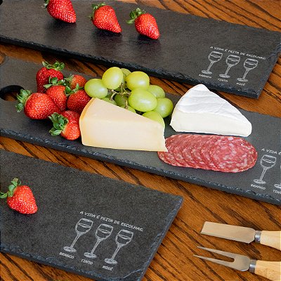 TÁBUA WINE PERSONALIZADA - ARDÓSIA - COR GRAFITE  (INCLUSO LAÇO DE CETIM)