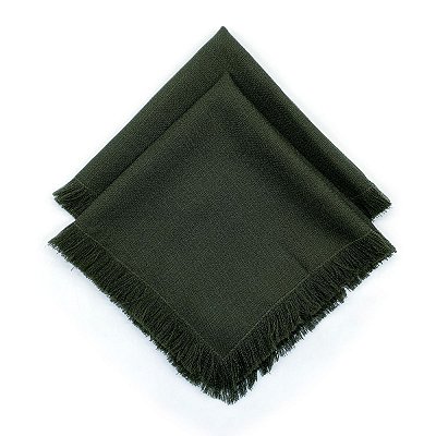 GUARDANAPO COM FRANJA - LINHO CHECK - COR VERDE MUSGO - KIT COM 2 UNIDADES