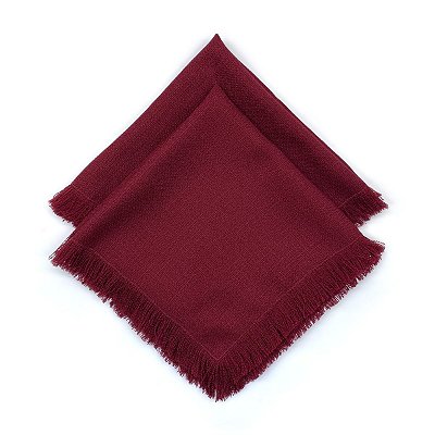 GUARDANAPO COM FRANJA - LINHO CHECK - COR BORDÔ - KIT COM 2 UNIDADES