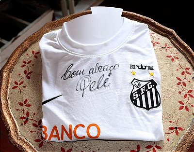 Autógrafo PELÉ em camiseta dos Meninos da Vila do Santos