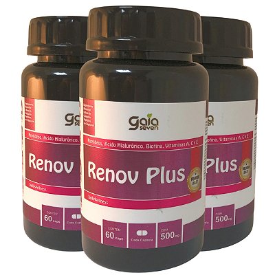 RENOV PLUS Peptídeos de Colágeno Ácido Hialurônico Biotina Vitaminas A, C, E KIT COM 3