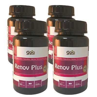 RENOV PLUS Peptídeos de Colágeno Ácido Hialurônico Biotina Vitaminas A, C, E KIT COM 4
