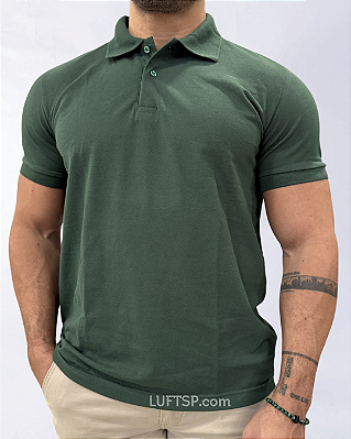Camisa Polo Premium Verde Musgo Algodão e Elastano
