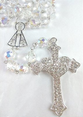 Terço Noiva Banho De Prata Cristal Boreal Tcheco 12 Mm