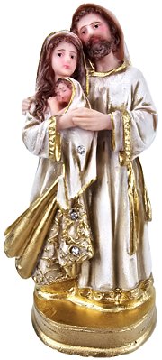 Imagem da Sagrada Familia Dourada Com Strass 15Cm Resina