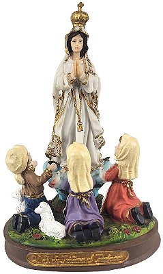 Imagem Nossa Senhora de Fátima com Pastorzinhos 15 Cm Resina