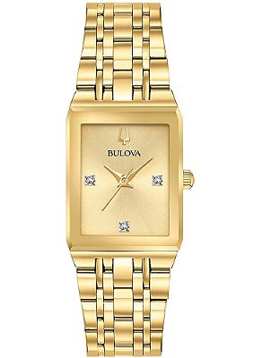 Relógio Bulova Quadra Gold Dial Diamond Feminino 97P140