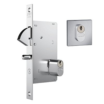 Fechadura Porta de Correr Externa 950 Quadrada Inox Escovado Stam