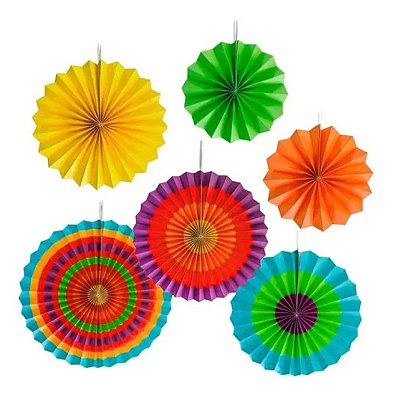 Leque de papel Decorativo - Várias Cores- 6 un.